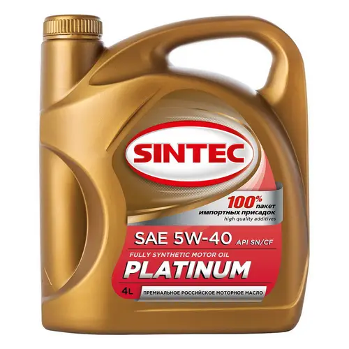 Масло моторное синтетическое PLATINUM SAE 5W-40, API SN/SF 4л SINTEC