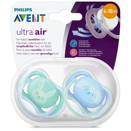 Пустышка Ultra Air декор, 6-18 мес. (уп. 2 шт.), для мальчика, SCF344/22 Philips AVENT имп. Philips Consumer Lifestyle B.V; Импортер/Организация уполномочена принимать претензии от покупателей10