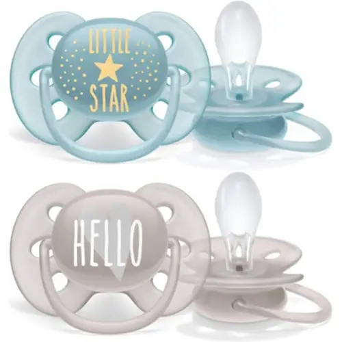 Пустышка силиконовая Ultra Soft декор Little Star/Hello, 6-18 мес. (уп.2 шт.), для мальчиков Philips AVENT имп. Philips Consumer Lifestyle B.V; Импортер/Организация уполномочена принимать претензии от покупателей10