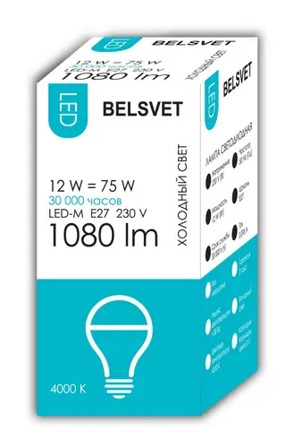 Лампа светодиодная BELSVET LED-M A60 12 W 4000 K E27 (Груша)