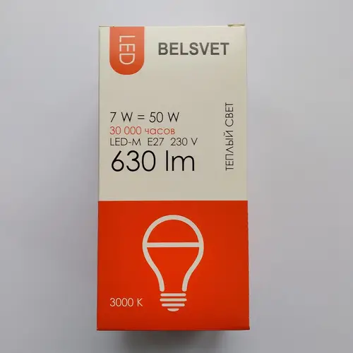 Лампа Белсвет LED-M A60 7W 3000K E27