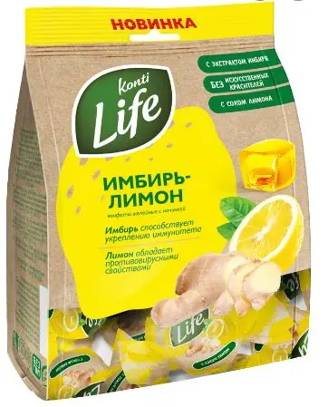 Конфеты  Konti Life  имбирь-лимон фас. ст. вес 220г РОССИЯ