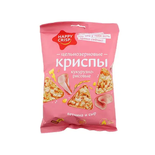 Криспы цельнозерновые Happy crisp Ветчина и сыр 50г