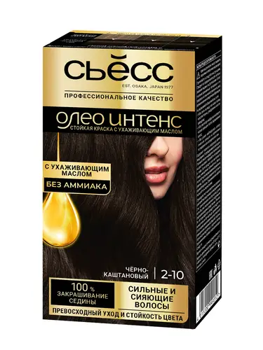 Краска д/волос SYOSS Oleo Intense 2-10 Черно- каштановый Стойкая с масл.-актив. (со 100% чист. масл. без аммиака) в наб. с ухаж. окрашив. кремом, проявителем "Oleo" и конд. "Защ цв."