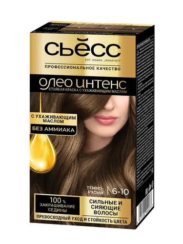 Краска д/вол SYOSS Oleo Intense 6-10 Темно-русый Стойкая с масл.-актив. (со 100% чист. масл. без аммиака) в наб. с ухаж. окрашив. кремом, проявителем "Oleo" и конд. "Защ цв."