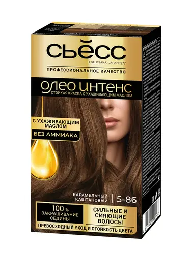 Краска д/вол SYOSS Oleo Intense 5-86 Карамельный каштановый Стойкая с масл.-актив. (со 100% чист. масл. без аммиака) в наб. с ухаж. окрашив. кремом, проявителем "Oleo" и конд. "Защ цв."