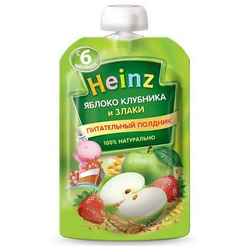 Пюре злаки яблоко-клубника вес 90 г ДП  Heinz