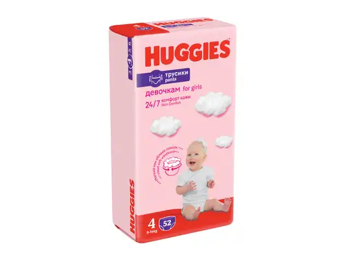 Подгузники-трусики Huggies 4 для девочек 9-14 кг 52 шт