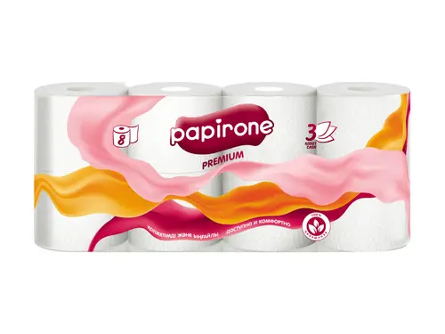 Бумага туалетная Papirone Premium 3 слоя 8 шт