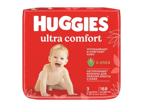 Салфетки влажные детские Huggies Ultra Comfort алоэ 168 шт