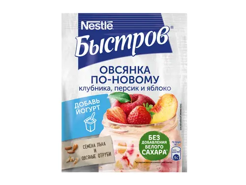 Каша Быстров Овсянка по-новому клубника, персик, яблоко 35 гр