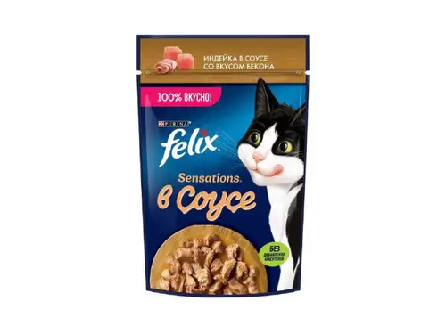 Корм Felix Sensations индейка в соусе со вкусом бекона 75 гр