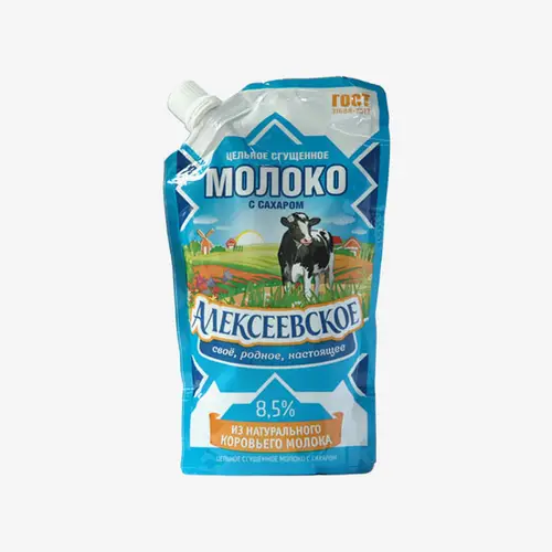 Молоко сгущённое цельное Алексеевское С сахаром 8,5% дой-пак, 270 г