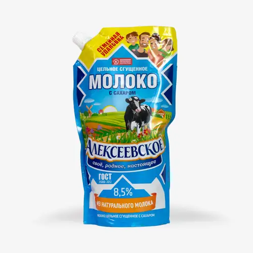 Молоко сгущённое цельное Алексеевское С сахаром 8,5% дой-пак, 650 г