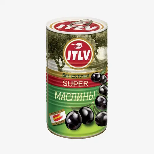 Маслины ITLV super черные без косточки, 370 мл