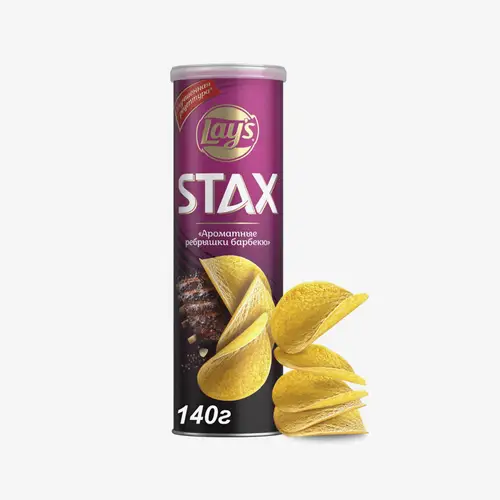 Чипсы Lays Stax со вкусом ароматных рёбрышек барбекю, 140 г