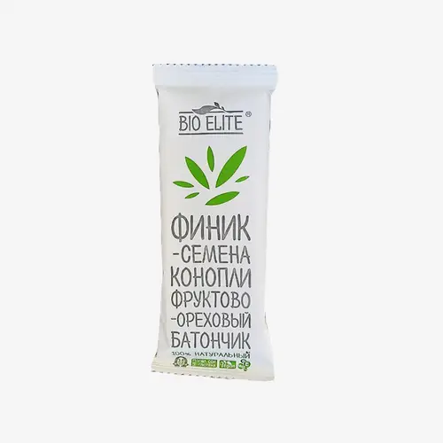 Батончик Bio Elite фруктово-ореховый с фиником и семенами конопли 35 г