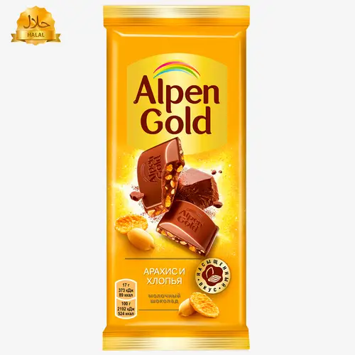 Шоколад Alpen Gold молочный с арахисом и кукурузными хлопьями 80 г