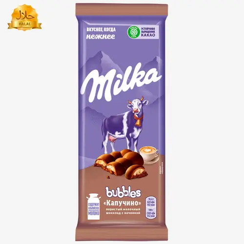 Шоколад Milka Bubbles молочный пористый капучино 97 г