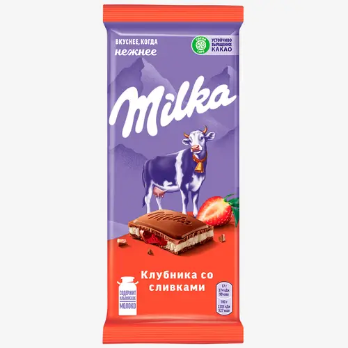 Шоколад Milka Клубника со сливками, 90 г