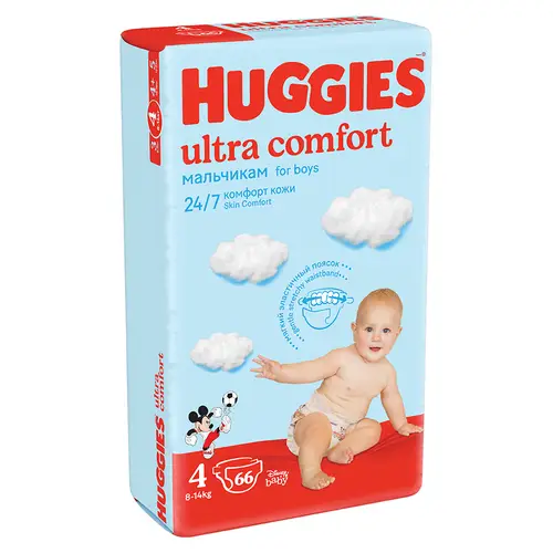 Подгузники Huggies Ultra Comfort 4 (8-14 кг) для мальчиков 66 шт