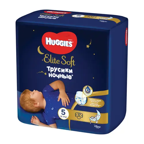 Подгузники Трусики Huggies Elite Soft ночные 5 (12-17 кг) 17 шт