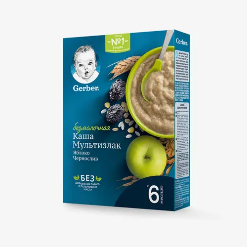 Каша Gerber Мультизлаковая с яблоком и черносливом (6+ мес) 180 г