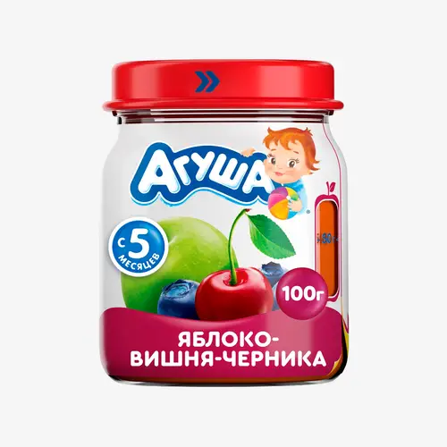 Пюре Агуша яблоко-вишня-черника для детей 100 г