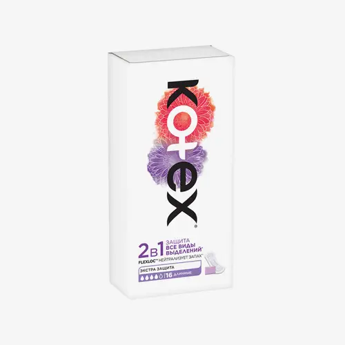 Прокладки ежедневные 2 в 1 Kotex Extra Protect Liners, 16 шт