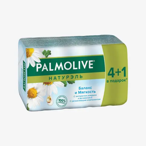 Мыло Palmolive Натурэль туалетное Баланс и Мягкость туалетное с экстрактом Ромашки и витамином Е, промоупаковка 5х70 г