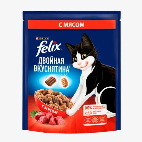 Корм Сухой Двойная Вкуснятина для взрослых кошек с мясом Пакет 200 г