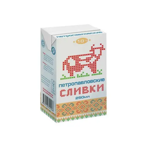 Петропавловское, сливки петропавловские 250мл 10%, цена за шт, ШК: 4870144741635