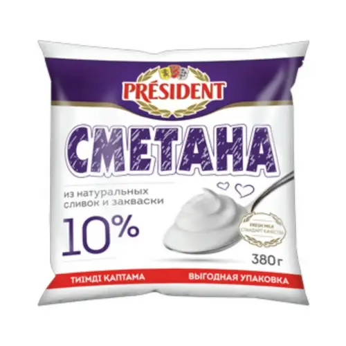 President/Фудмастер, сметана president 380гр 10% фп, цена за шт, ШК: 4870207312932