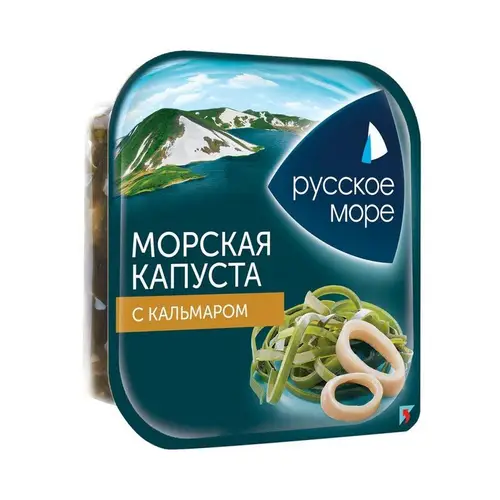 Русское Море, капуста морская русское море 200гр с кус.кальмара, цена за шт, ШК: 4605561013740