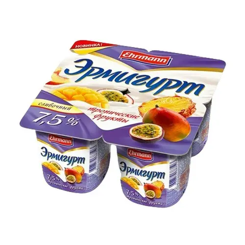 Ehrmann, йог продукт ehrmann эрмигурт 100г 7,5% троп фрукты, цена за шт, ШК: 4606779900907