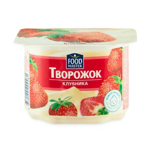 Сүзбеше Фудмастер, творожок food master 110гр 4% клубника пласт.стак, цена за шт, ШК: 4870055002481