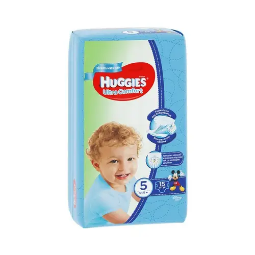 Huggies, подгузники huggies uc s5 15шт 12-22кг д/мальчиков, цена за шт, ШК: 5029053543574