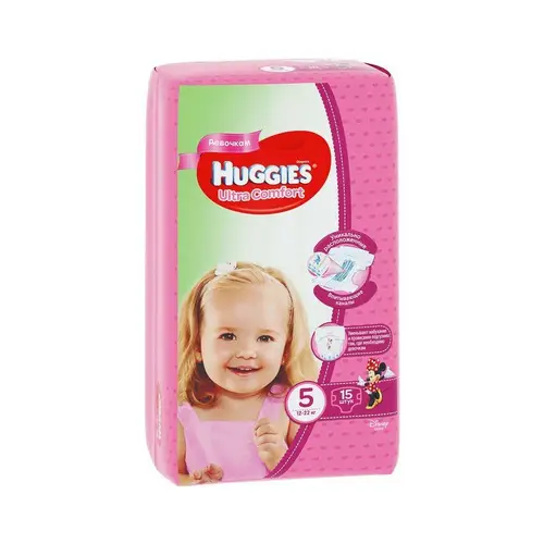 Huggies, подгузники huggies uc s5 15шт 12-22кг д/девочек, цена за шт, ШК: 5029053543581