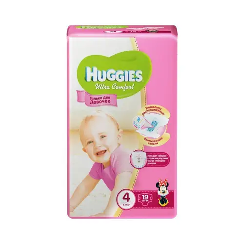 Huggies, подгузники huggies uc s4 19шт 8-14кг д/девочек, цена за шт, ШК: 5029053543567