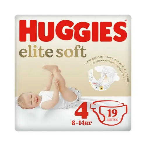 Huggies, Подгузники Huggies Elite Soft S4 19Шт 8-14Кг, Шт, ШК: 5029053545288