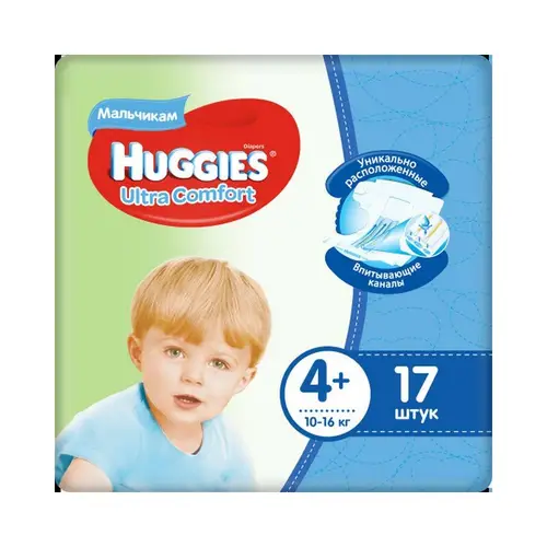 Huggies, Подгузники Huggies Uc S4+ 17Шт 10-16Кг Д/Мальчиков, Шт, ШК: 5029053543772