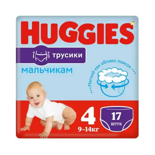 Huggies, Трусики Huggies Pants S4 17Шт 9-14Кг Д/Мальчиков, Шт, ШК: 5029053547497