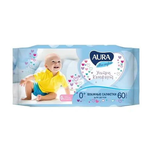 Aura, влажные салфетки aura 60шт ultra comfort, цена за шт, ШК: 4600999005152