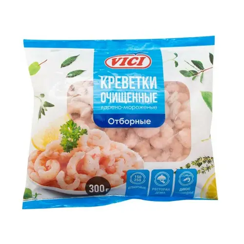 Vici-Креветки, Креветки Очищенные Vici 300Гр Замороженые 150/250, Шт, ШК: 4770190384216