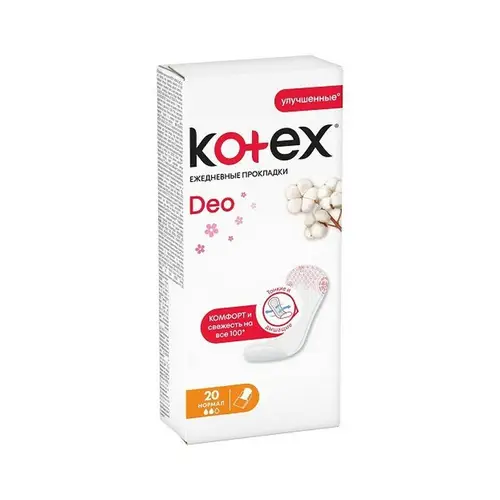 Kotex, ежедневки kotex deo 20шт нормал, цена за шт, ШК: 5029053548227