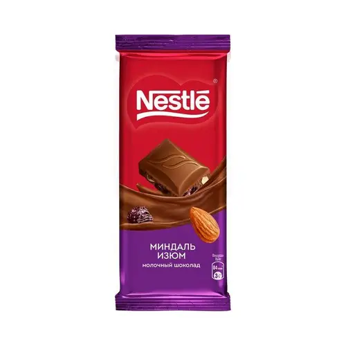 Nestle Плитшок, шоколад nestle 82гр миндаль изюм, цена за шт, ШК: 4600680016740