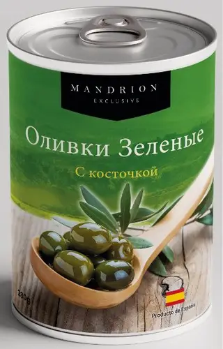 ОЛИВКИ MANDRION 300МЛ ЗЕЛЕНЫЕ С КОСТОЧКОЙ Ж/Б, ШК: 8437019459390