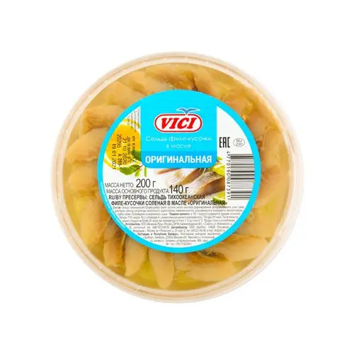 Vici, сельдь vici 200гр оригинальная кусочки филе в/м, цена за шт, ШК: 4770190087391