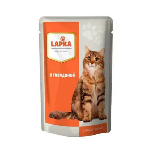 Lapka, корм для кошек lapka 85гр говядина, цена за шт, ШК: 4640011981682