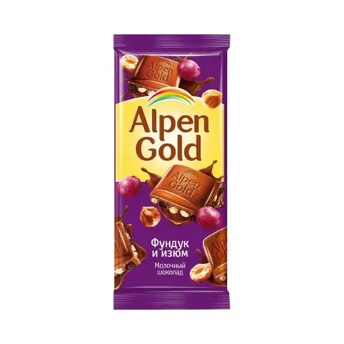 ШОКОЛАД ALPEN GOLD 85ГР ФУНДУК ИЗЮМ, ШК: 7622201448707